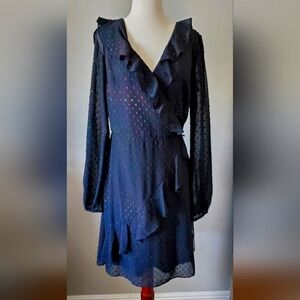 NWT Black faux wrap long sleeve with iridescent dots
